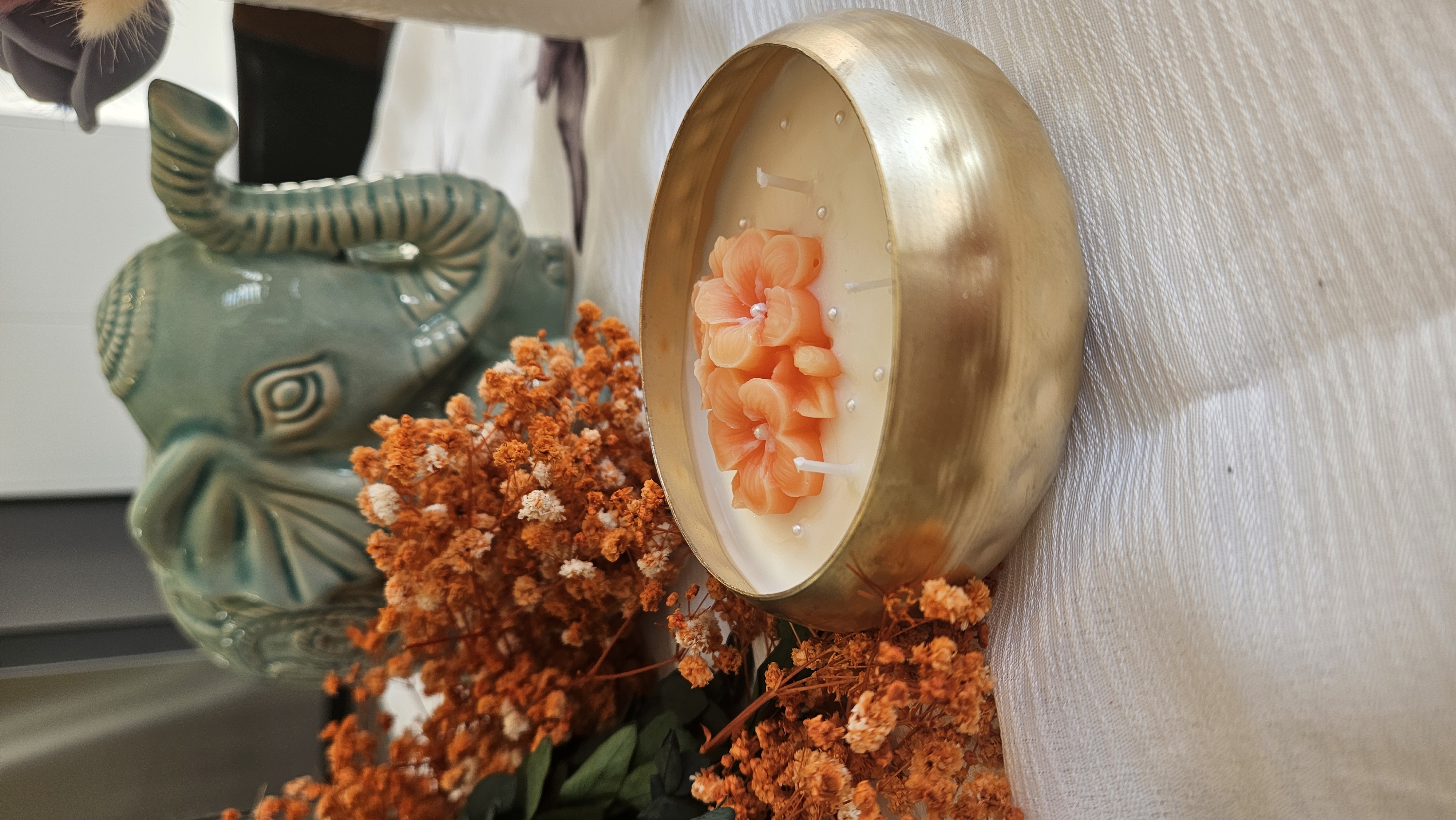 Floral Scented Candles  in a metal bowl