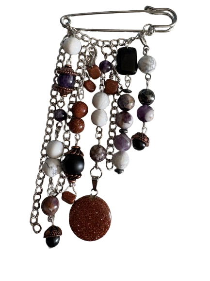 Goldstone Amethyst Pin